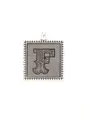 Vintage silver-tone alloy square pendant featuring decorative letter F for DIY jewelry - Retro Square Letter F (40298)