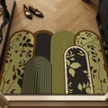 Vintage green silk loop door mat with arched leaf patterns for home entrance - 40*60cm / Leaf Shadow Brown