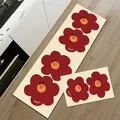 Modern red floral kitchen mat set with absorbent and non-slip surface on wooden floor - Style A (Absorbent Leather) / 1 Piece (40x60cm)