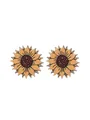 Hand-painted sunflower wooden stud earrings for women with minimalist western style - Yellow Sunflower Pattern (11679)