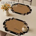 Elegant vintage French style leather placemats for dining table waterproof and heat resistant - Style A (Irregular Shape) / 30x50cm