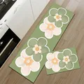Keukenmatten set met groene bloempatronen op houten vloer, antislip oppervlaktestructuur. - Stijl K (Groot Bloemenpatroon) / 40x60cm (3,5 mm verdikt)
