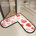 Premium non-slip L-shaped absorbent leather bathroom mat with pink heart design motifs - 90*90cm / Gradient Pink-A