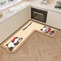 L-shaped non-slip kitchen mat with cute panda cartoon design and cream color leather finish - L-Shaped 100x120 / Right Side English / Panda Kitchen Style C