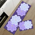 Gedetailleerd bovenaanzicht van paarse bloemen keukentapijten op houten vloeren - Paarse Bloemen Stijl F / 40x60cm (3,5 mm Verdikt)