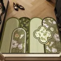 Vintage green floral silk loop doormat for entryway with non-slip backing - 40*60cm / Verdant Floral Shadow