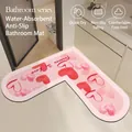 L-shaped pink absorbent bathroom mat with red heart patterns and 'Forever in Love' text - 90*90cm / Gradient Pink-B