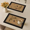 Exklusives Set französischer Leder-Platzsets mit feinen Vogel- und Bambusmustern - Stil G (Rechteckig)
