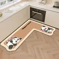 Cream style L-shaped non-slip kitchen floor mat featuring cute cartoon panda design - L-Shaped 100x120 / Right Side English / Panda Kitchen Style D