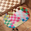 Tappetino da bagno ovale a scacchi colorati in fango di diatomee assorbente - Ovale / 40*60cm (Standard 2.5MM) / Griglia Puzzle Multicolore