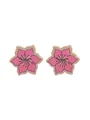 Simple pink flower pattern wooden stud earrings for women in western minimalist style - Pink Painted Pattern (11682)