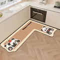 Cute panda design L-shaped kitchen mat made of waterproof and oil-proof leather - L-Shaped 100x120 / Right Side English / Panda Kitchen Style E