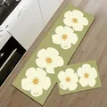 Detail showing olive green kitchen mat set with stylish large white flower pattern - Style D (Absorbent Leather) / 1 Piece (40x60cm)