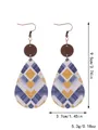 Western style teardrop earrings with geometric patterns and wooden disc accents - Geometric Rhombus Texture (11654)