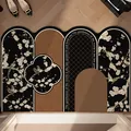 Vintage aesthetic PVC leather entrance doormat with floral bird and geometric arch design - 40x60cm / Irregular Mid-century Style M
