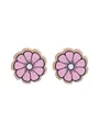 Western style pink daisy wooden stud earrings with sunflower pattern for women minimalist design - Pink White Sunflower Pattern (11684)