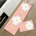 Detail view of pink kitchen runner and mat set featuring large white floral patterns - Style B (Absorbent Leather) / 1 Piece (40x60cm)