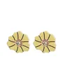 Yellow wooden sunflower stud earrings with minimalist hand-painted floral design - Yellow Pink Center Flower (11685)