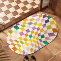 Tappetino da bagno assorbente in terra di diatomee a scacchi colorati antiscivolo - Ovale / 40*60cm (Standard 2.5MM) / Scacchiera Arcobaleno Sognante