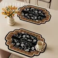 French vintage floral leather placemat, waterproof and heat-resistant dining mat - Style C (Irregular Shape) / 30x50cm