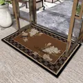 Vintage brown floral welcome doormat with non-slip wire loop texture for entryway - Mid-Century Vintage Style E (Rectangular)
