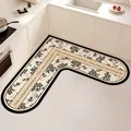 Alfombra de cocina en L con estampado floral francés vintage, absorbente y antideslizante - 60*60*25cm (3.5 Tierra de Diatomeas Espesada) / Patrón de Rama