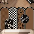 Vintage PVC leather entry floor mat with checkered and floral patterns - 40x60cm / Irregular Mid-century Style N