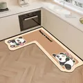 L-shaped kitchen mat with cute panda design in cream leather - L-Shaped 80*120cm / Left Side English / Panda Kitchen Style D