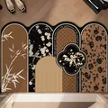 Vintage floral and bird pattern PVC leather door mat with anti-slip design - 40x60cm / Irregular Mid-century Style O