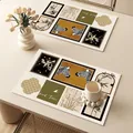 Vintage waterproof leather placemat with zebra and floral patterns in earthy tones - Light Luxury Patchwork Style F