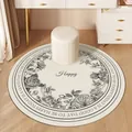 Elegant round bedroom floor mat with floral print and 'Happy' quote for vanity chair - Diameter 50CM / Rose Ring