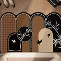 Vintage mid-century arch pattern PVC leather entryway mat with bamboo and bird motifs - 40x60cm / Irregular Mid-century Style P