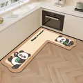 Waterproof L-shaped kitchen floor mat with cute panda design and Happy Moment slogan - L-Shaped 80*120cm / Right Side English / Panda Kitchen Style A