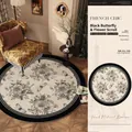 French vintage round rug with black floral butterfly pattern for chic living rooms - Diameter 60cm / Ink Butterfly Flower Raft