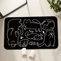 Alfombra de baño antideslizante negra con patrón de gato blanco y diseño de orejas - Lodo de Diatomeas Estándar / Gato de Boceto-Negro / 40*60cm
