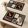 Vintage French style leather waterproof placemat with cheetah and bird illustrations - Light Luxury Patchwork Style H