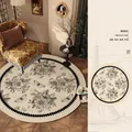 Retro French style round floral carpet with butterfly patterns for vintage living room - Diameter 60cm / Butterfly and Flowers