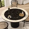 French floral round leather table mat in black and cream, waterproof and heat resistant - Diameter 40CM / Style D
