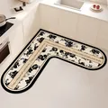 Alfombra de cocina en L absorbente con estampado floral negro y material de diatomita - 60*60*25cm (3.5 Tierra de Diatomeas Espesada) / Rama Floral