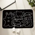 Alfombra de baño negra antideslizante con lindos dibujos de conejos blancos y absorbente - Lodo de Diatomeas Estándar / Conejo de Boceto-Negro / 40*60cm