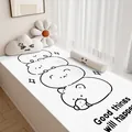 Soft cream velvet bay window mat featuring cute cartoon animal illustrations and positive quote - 40*80cm / Cream Cartoon Style H