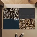 Modern patchwork entry doormat with zebra and leopard prints and Welcome message - 45x75cm / Leopard Grey Blue