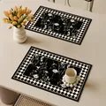 Französische Vintage Leder Tischsets wasserdicht mit schwarz-weißem Schachbrettmuster-Rand - Stil D (Rechteckig)