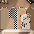 Tappeto d'ingresso vintage in pelle PVC con motivi ad arco e decori in bambù - Stile Metà Secolo Irregolare T
