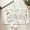 Alfombra de baño antideslizante y absorbente con un lindo patrón de perro en blanco crema - Perro de Boceto-Blanco