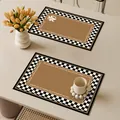 Französisches Retro-Leder-Tischset mit Karomuster und warmem braunem Blumendesign. - Stil F (Rechteckig)
