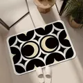 Saugfähige, rutschfeste Badematte mit elegantem schwarz-beigem Mondsichel-Design - Impressionistischer Stil-I