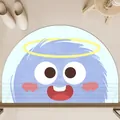 Semi-circular absorbent bathroom floor mat featuring a cute blue cartoon monster design - 40x60cm Standard Diatom Mud / Blue (Cartoon Hairball Style F)