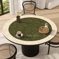 Premium French style round PVC leather table mat with dark green damask floral pattern - Style F (Vintage Damascus) / Diameter 40CM / Dark Green/Beige