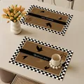 Französisches Retro-Leder-Platzset mit schwarz-weißem Karomuster und Vogelmotiven - Stil H (Rechteck)